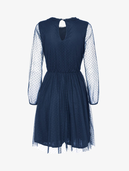Robe patineuse en tulle et crochet - Marine - 2