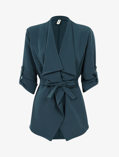 Veste jeté fluide à manches ajustables - Bleu canard - 1