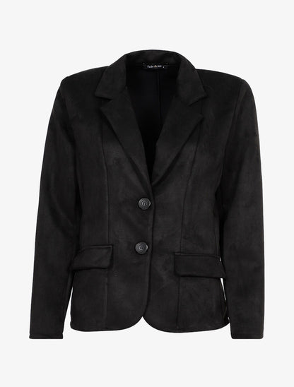 Veste droite en suédine à col cranté - Noir - 1