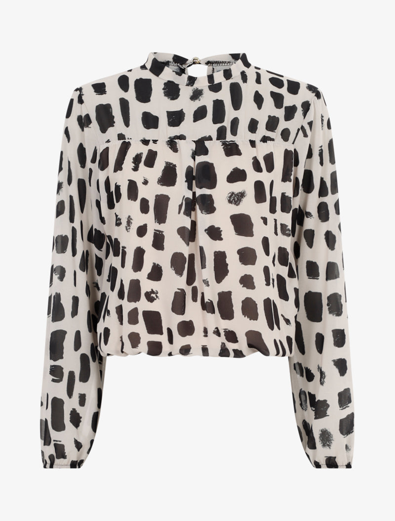 Blouse coupe boule imprimée - Beige/noir - 1