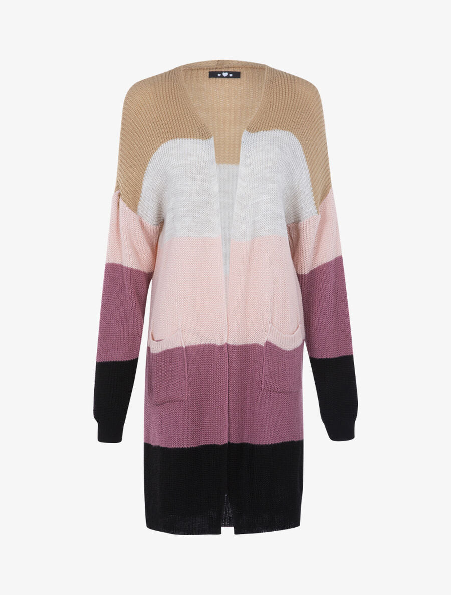 Gilet long color block - Noir - 1