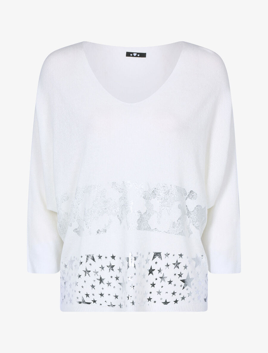 Top en maille fine à imprimés - Blanc - 1