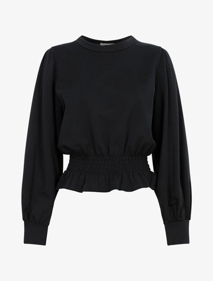 Top volanté style sweat shirt - Noir - 1