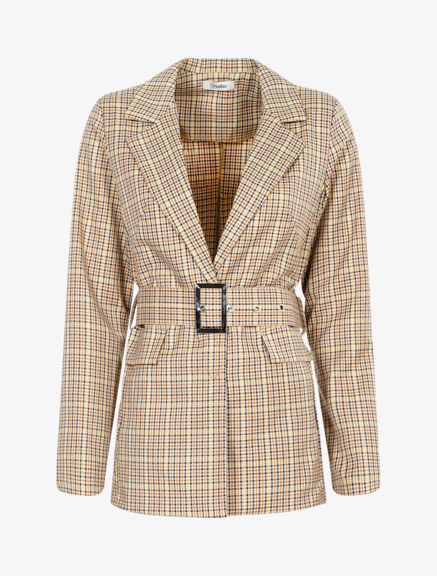 Veste mi longue à imprimé tartan - Jaune - 1
