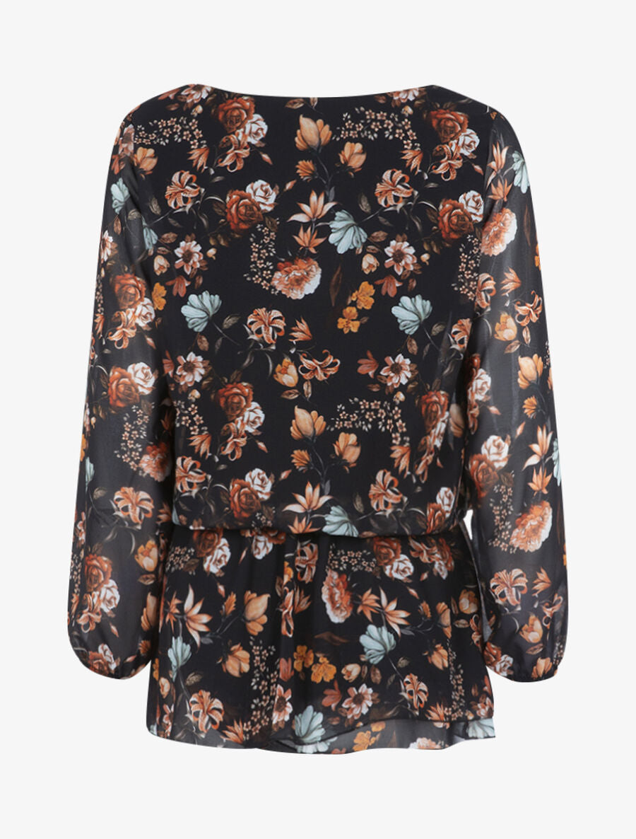 Top style tunique fleurie - Noir - 2