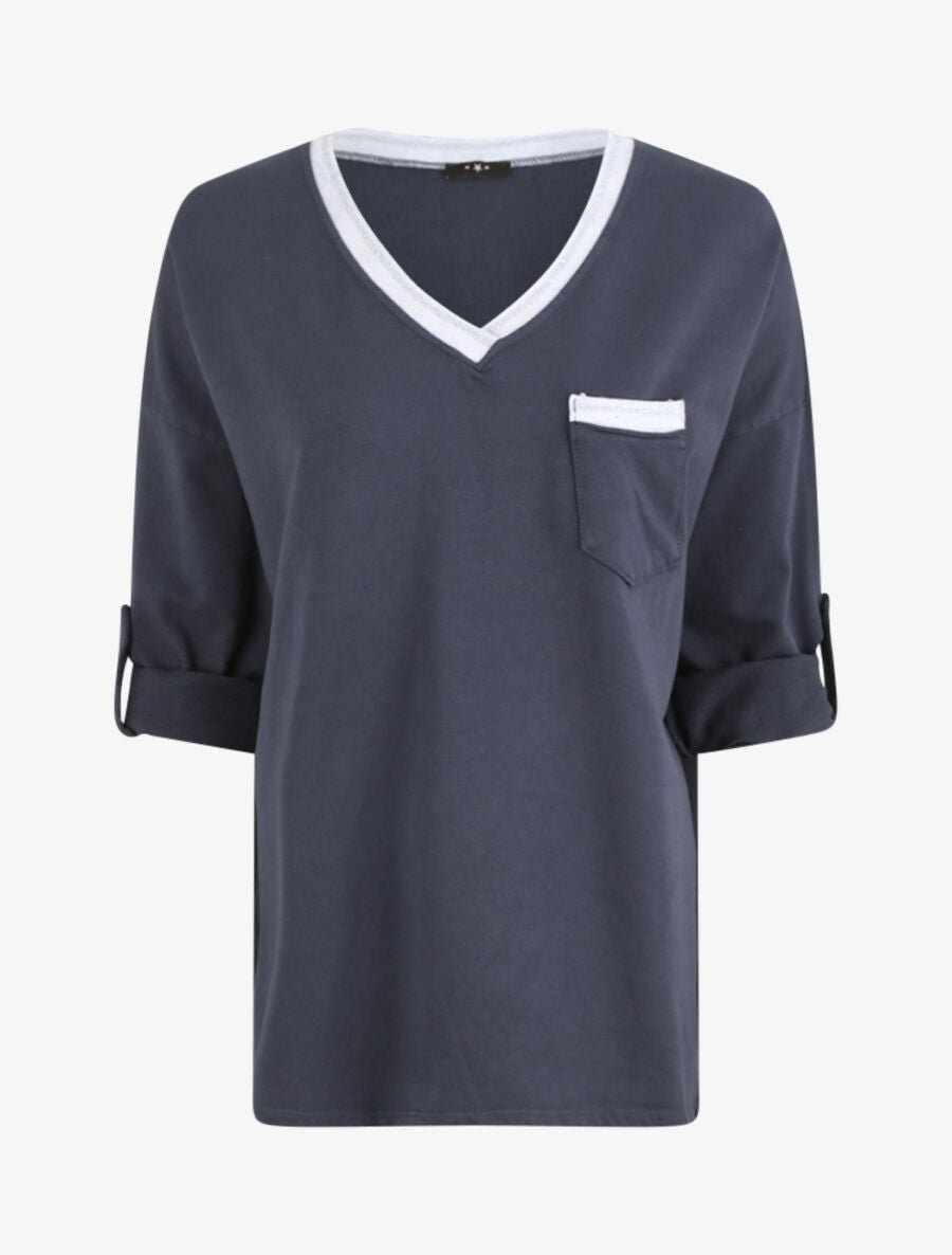 Sweat oversize col V irisé - Marine - 1