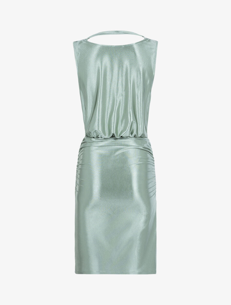 Robe satinée à col bénitier - Vert d&