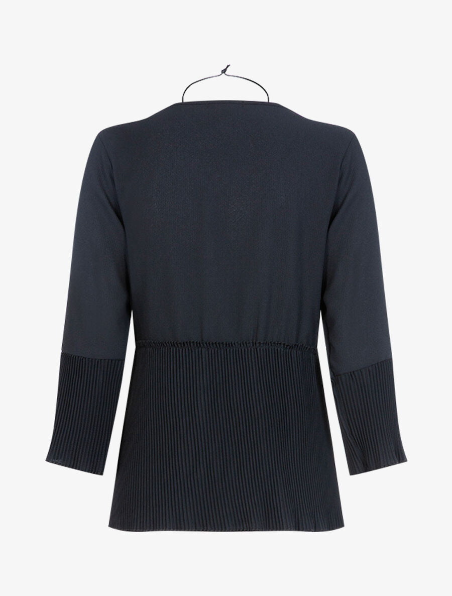 Top effet crêpe à bords gaufrés - Noir - 2