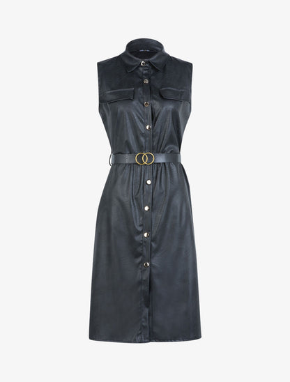 Robe mi longue en simili - Noir - 1