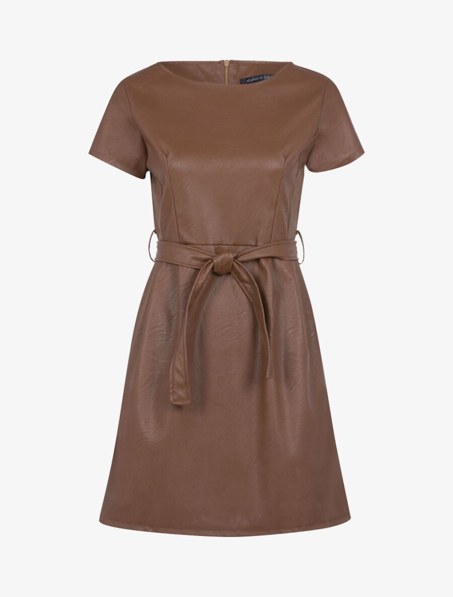 Robe classique en simili - Marron clair - 1
