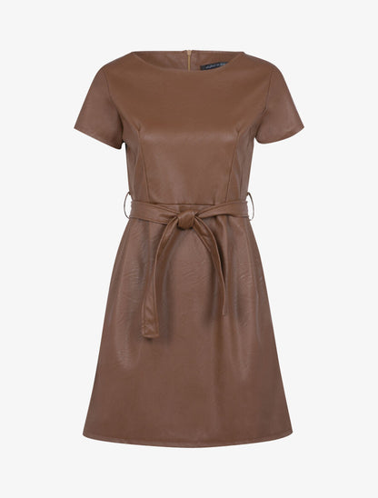 Robe classique en simili - Marron clair - 1