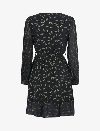 Robe à imprimé feuilles irisées - Noir - 2