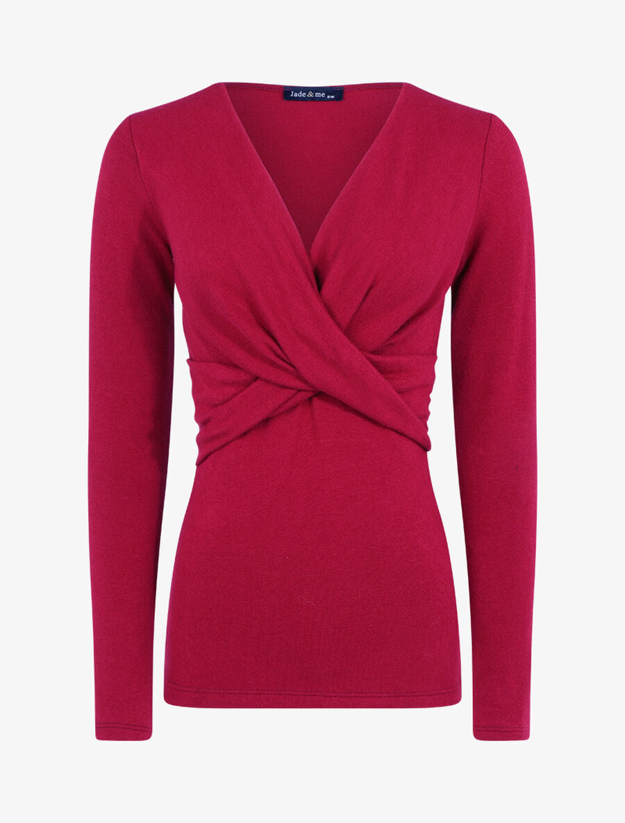 Pull fin à pans croisés - Rouge cerise - 1