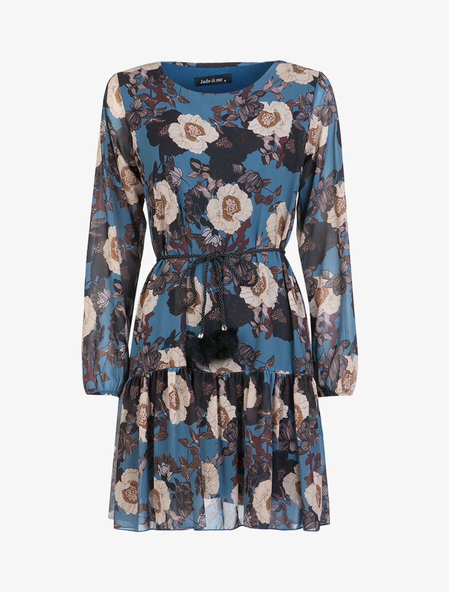 Robe en voile à imprimé floral - Bleu pétrole - 1