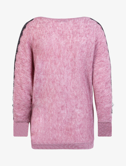 Pull à empiècements en dentelle ajourée - Rose - 2