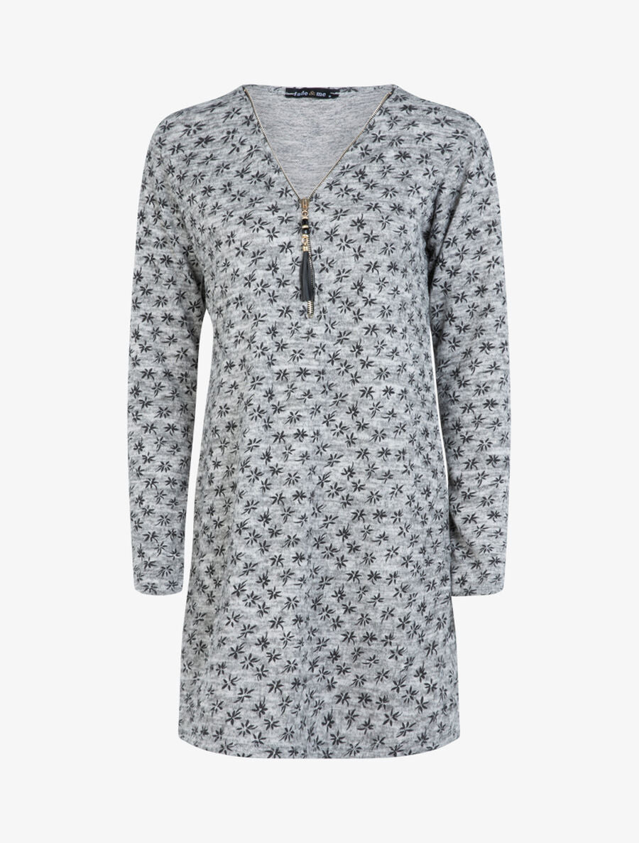 Robe en maille à imprimé petites fleurs - Gris - 1