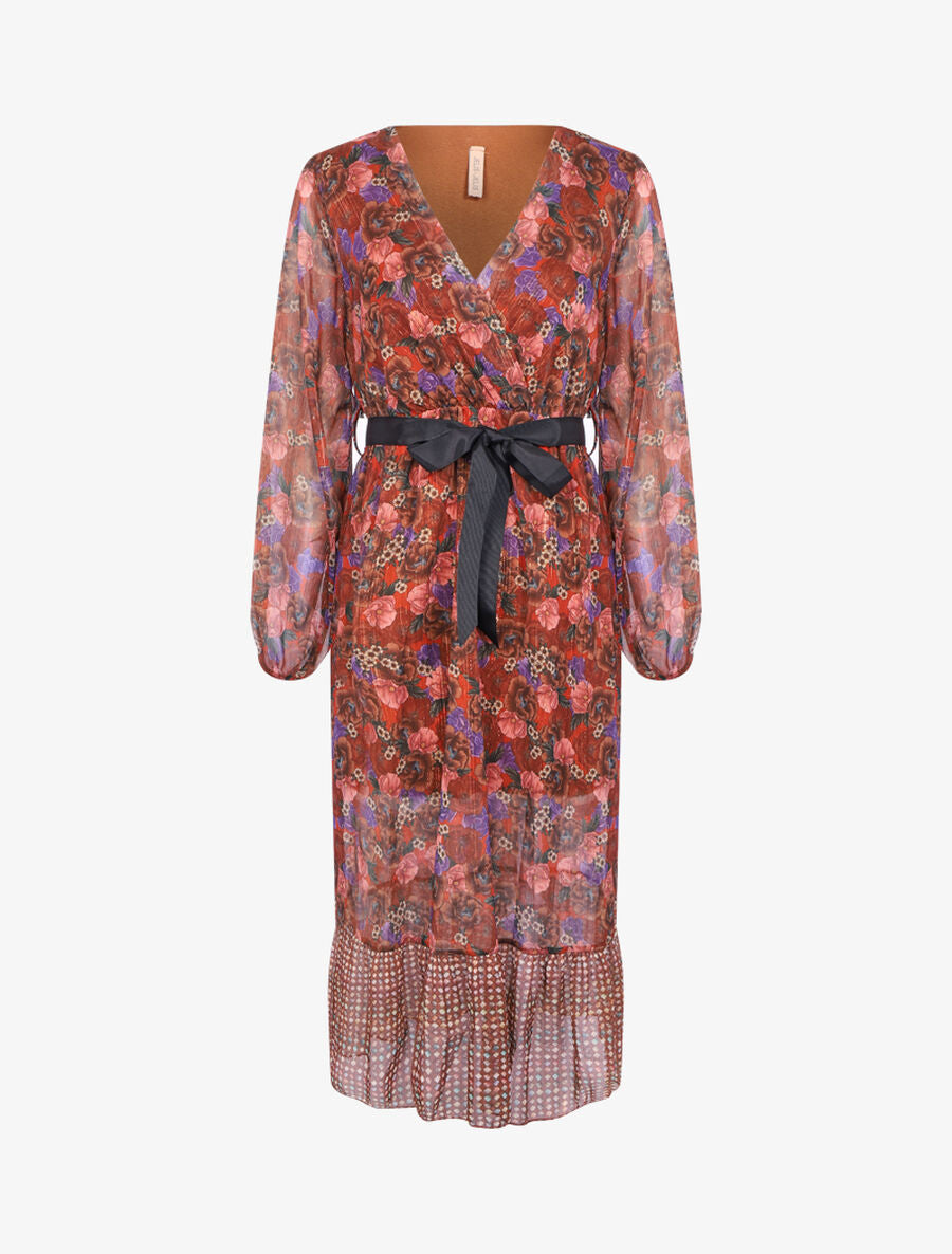 Robe à imprimé floral et rayures - Brique - 1