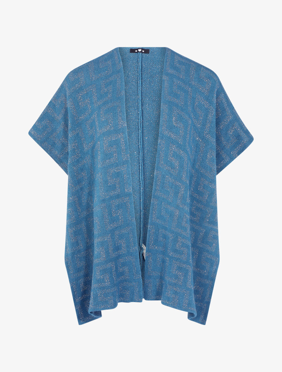 Poncho à imprimé grec pailleté - Pétrole/argent - 1