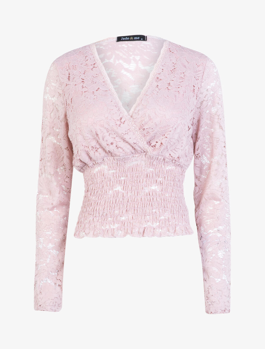 Crop top en dentelle festonnée - Rose - 1