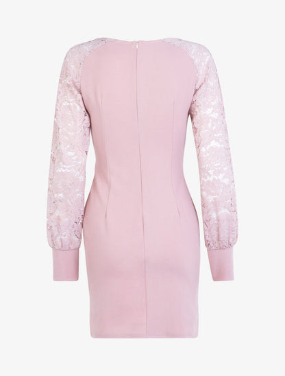 Robe à manches dentelle - Rose - 2