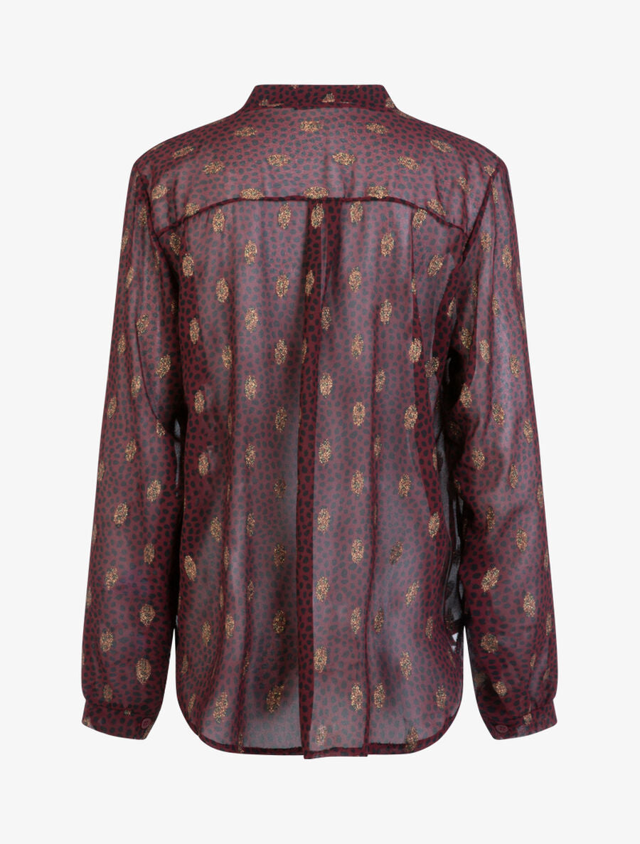 Blouse en voile à imprimé tacheté et feuilles - Bordeaux - 2