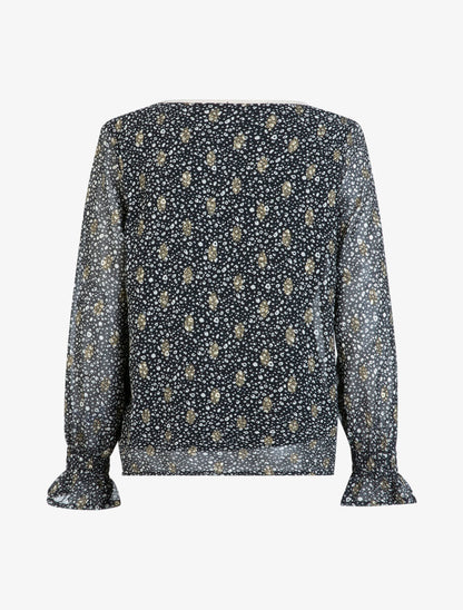 Blouse à imprimé tacheté et feuilles - Noir - 2