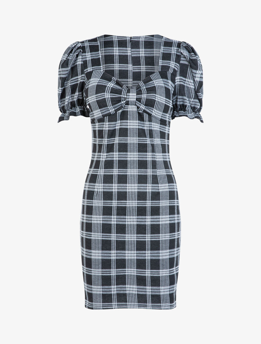 Robe fourreau à imprimé tartan - Noir - 1