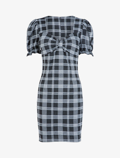 Robe fourreau à imprimé tartan - Noir - 1