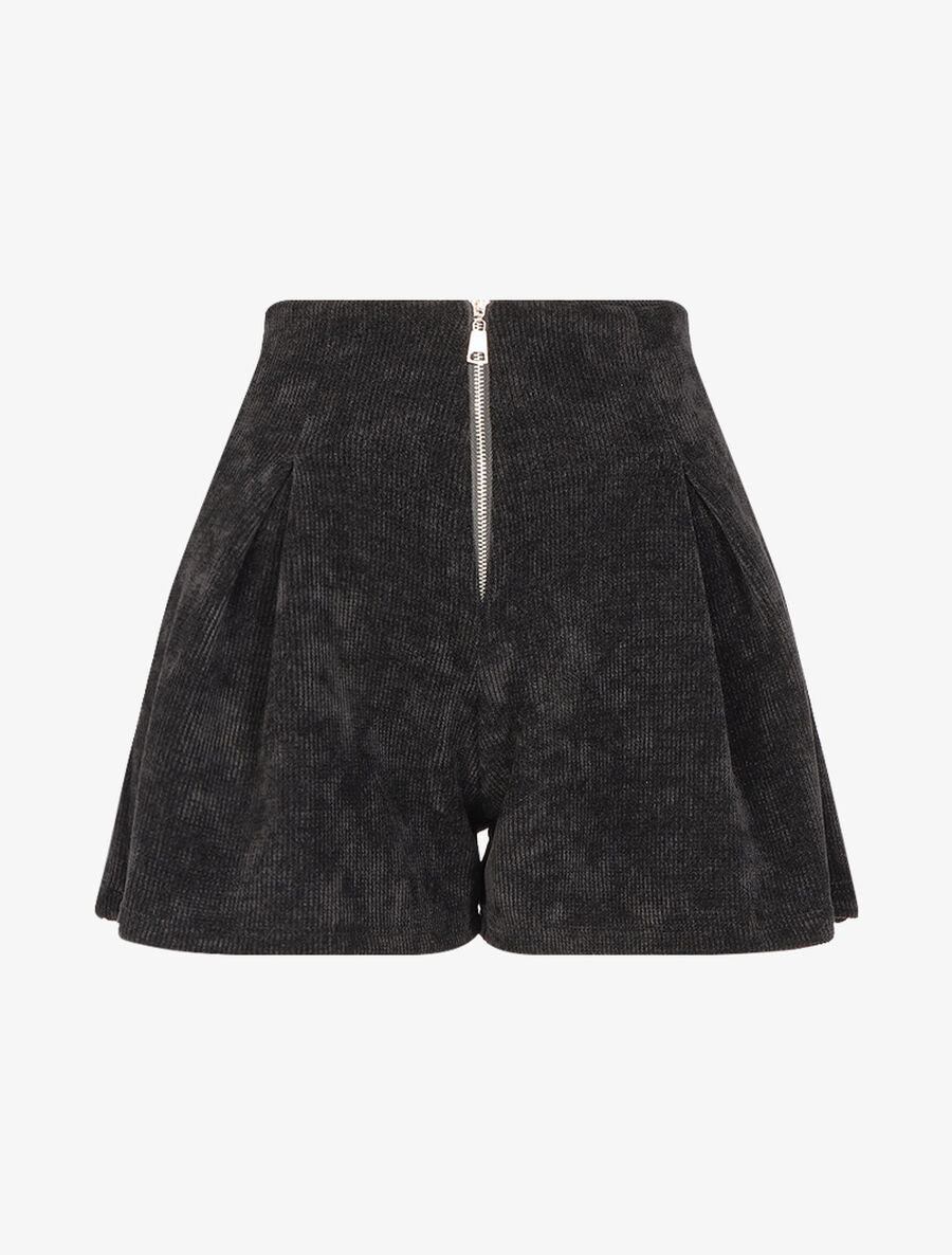 Short taille haute en velours côtelée - Noir - 1
