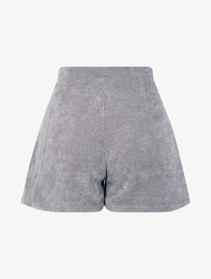 Short taille haute en velours côtelée - Gris clair - 2