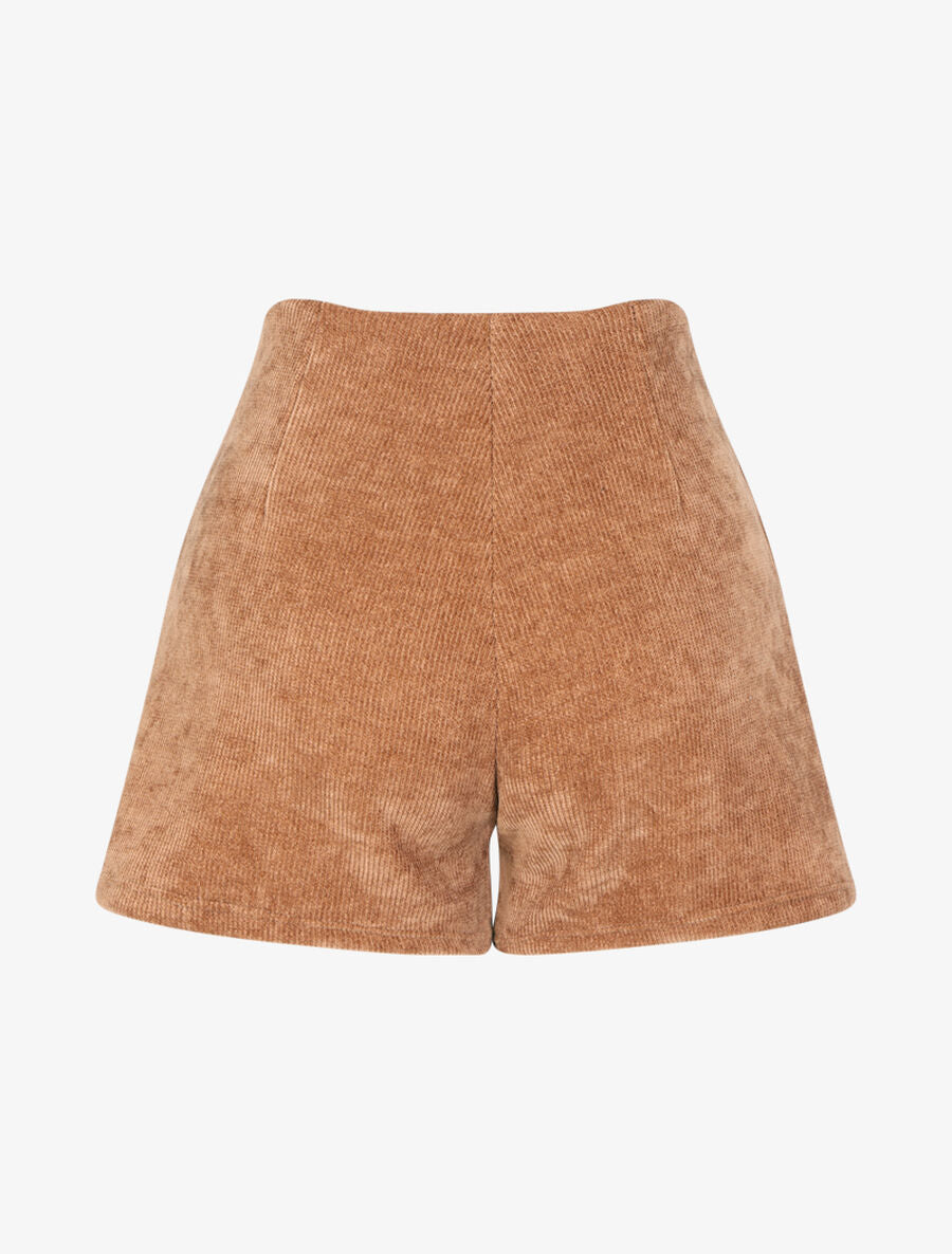 Short taille haute en velours côtelée - Camel - 2