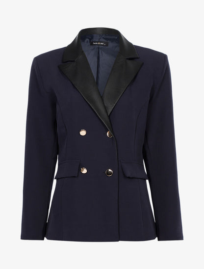Veste croisée à encolure simili - Marine - 1