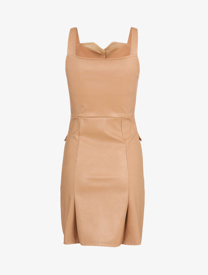 Robe chasuble en simili - Camel - 2