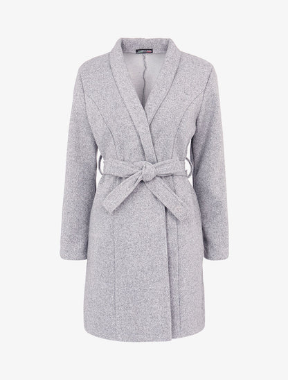 Manteau mi long à col cygne - Gris clair - 1