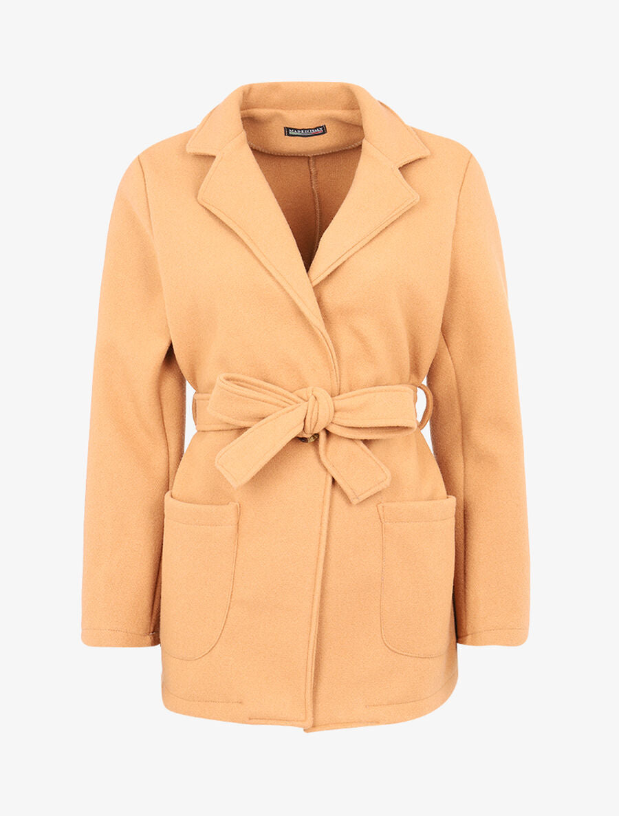 Manteau à bouton contrastant - Camel - 1