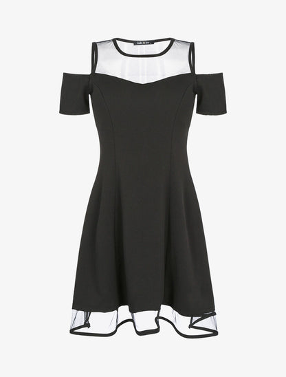 Robe à épaules dénudées et résille - Noir - 1