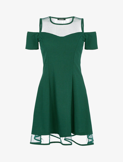 Robe à épaules dénudées et résille - Vert - 1