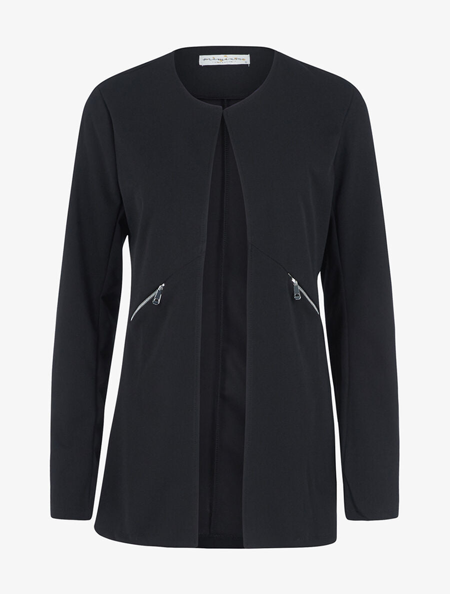 Veste mi longue à fausses poches zippées - Noir - 1