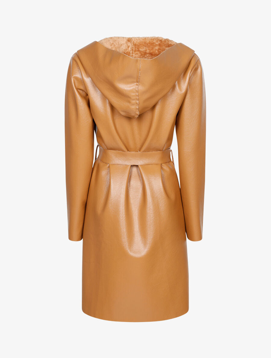 Veste droite style cuir retourné - Camel - 2