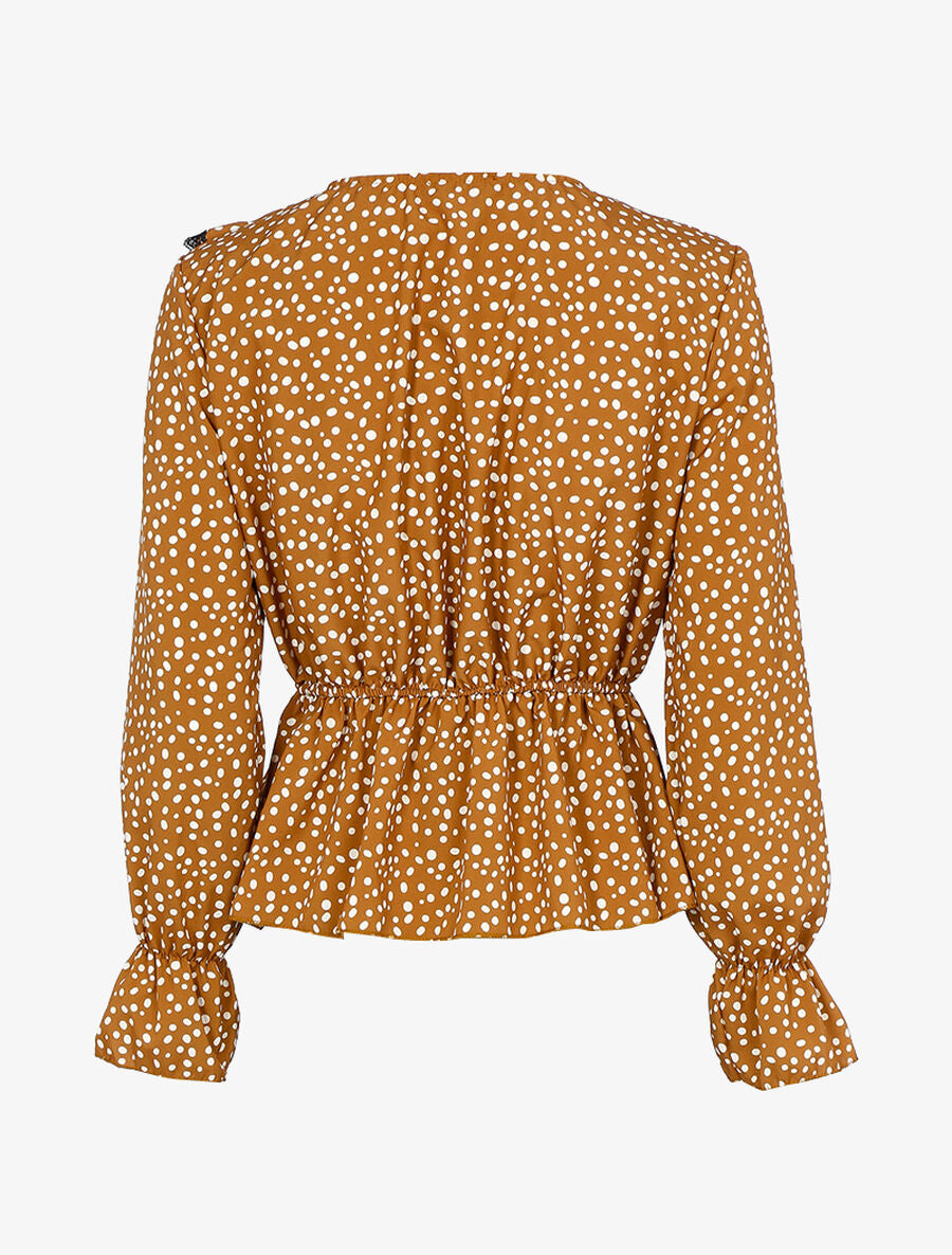 Blouse à jabot imprimé à pois - Camel - 2