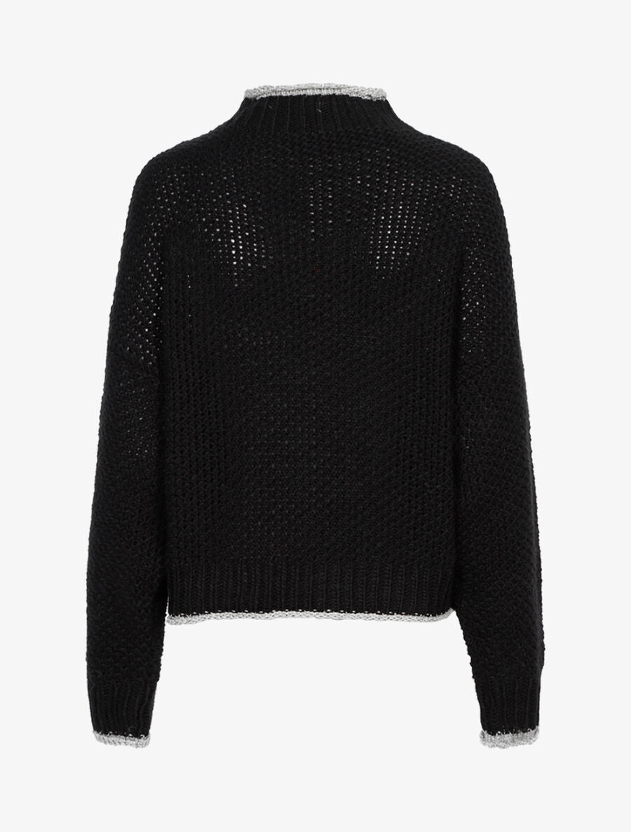 Pull effet tricot à bords irisés - Noir - 2