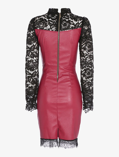 Robe en simili buste et manches en dentelle - Bordeaux/noir - 2