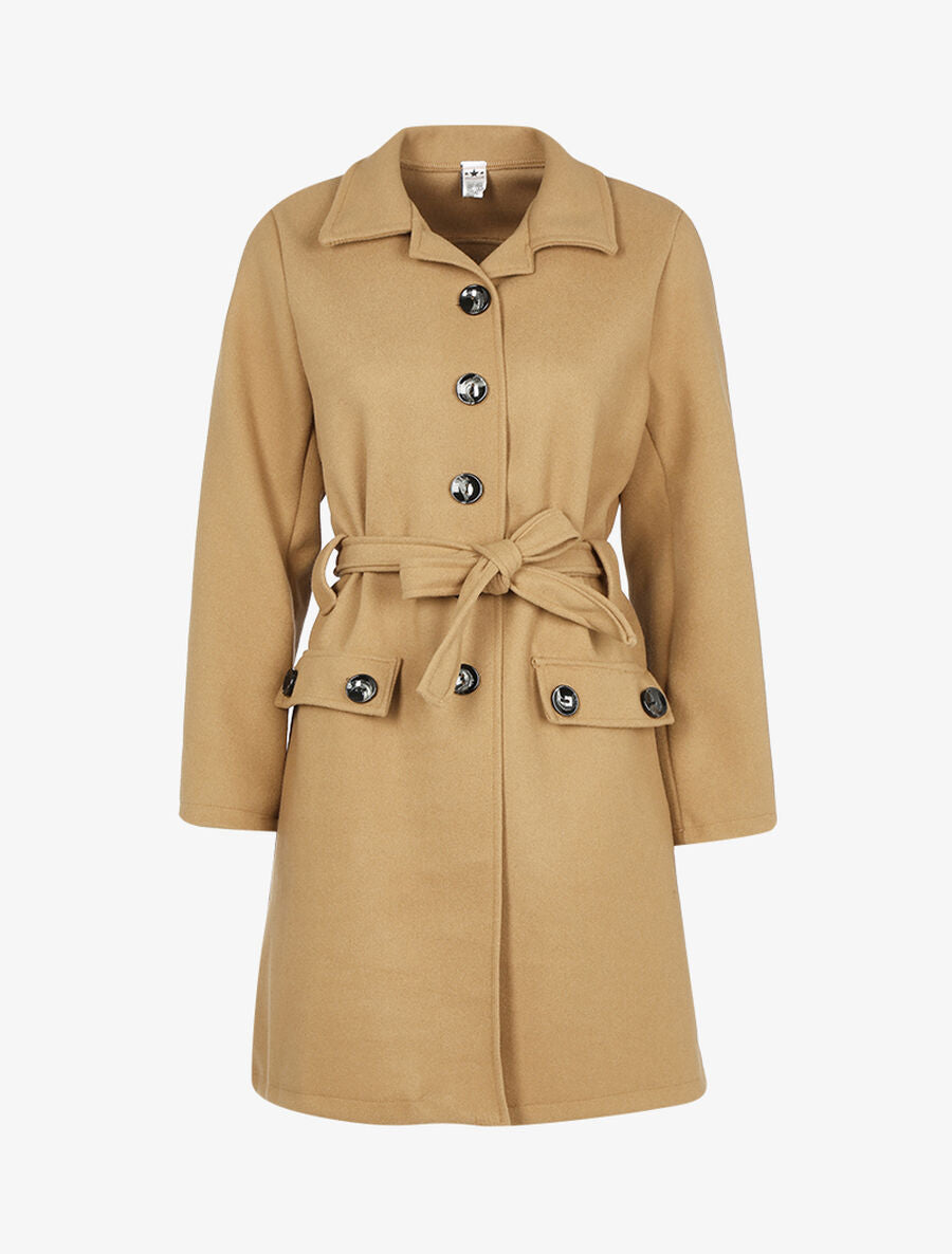 Manteau basique à dos boutonnière - Camel - 1