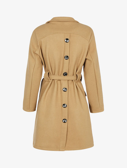Manteau basique à dos boutonnière - Camel - 2