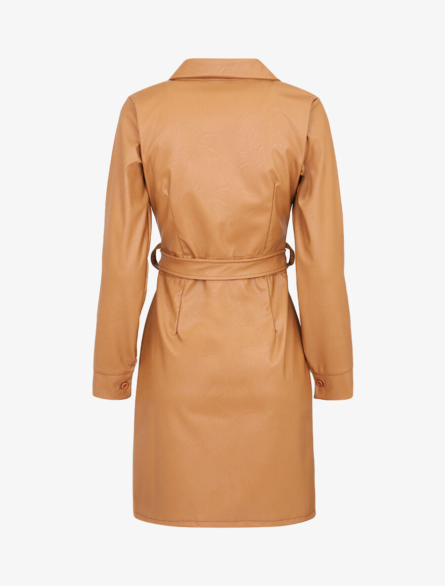 Tunique style robe en simili - Camel - 2