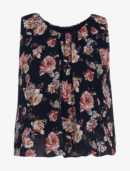 Top à imprimé pivoines - Noir - 1
