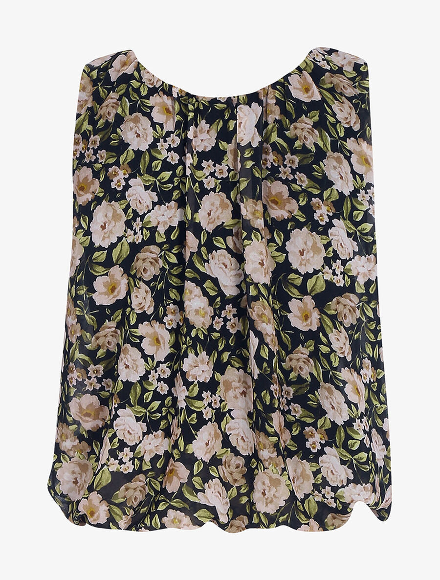 Top à imprimé fleurs et feuillages - Noir - 2
