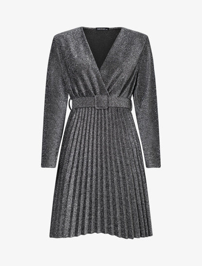 Robe pailletée à bas gaufré - Argent - 1