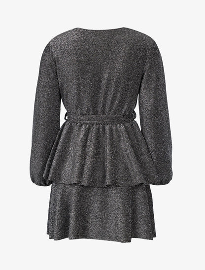 Robe pailletée à bas volanté - Argent - 2
