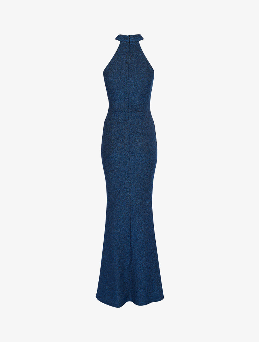 Robe sirène pailletée à encolure américaine - Bleu - 2
